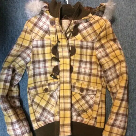 Billabong Yellow Plaid Jacket Size: Medium - Picture 1 of 2